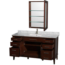 Load image into Gallery viewer, Wyndham Collection Vanity Wyndham Collection WCV161660SCDCMUNSMED Hatton 60 Inch Single Bathroom Vanity in Dark Chestnut, White Carrara Marble Countertop, Undermount Square Sink, and Medicine Cabinet