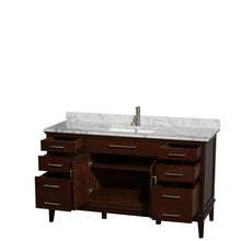 Load image into Gallery viewer, Wyndham Collection Vanity Wyndham Collection WCV161660SCDCMUNSMXX Hatton 60 Inch Single Bathroom Vanity in Dark Chestnut, White Carrara Marble Countertop, Undermount Square Sink, and No Mirror