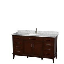 Load image into Gallery viewer, Wyndham Collection Vanity Wyndham Collection WCV161660SCDCMUNSMXX Hatton 60 Inch Single Bathroom Vanity in Dark Chestnut, White Carrara Marble Countertop, Undermount Square Sink, and No Mirror