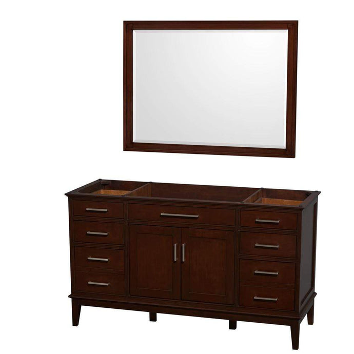 Wyndham Collection Vanity Wyndham Collection WCV161660SCDCXSXXM44 Hatton 60 Inch Single Bathroom Vanity in Dark Chestnut, No Countertop, No Sink, and 44 Inch Mirror