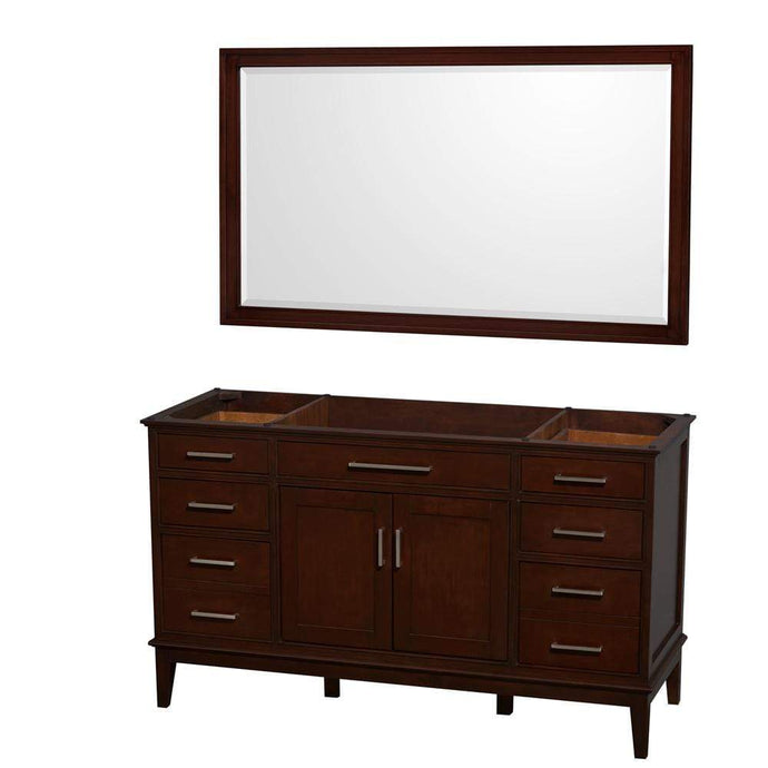 Wyndham Collection Vanity Wyndham Collection WCV161660SCDCXSXXM56 Hatton 60 Inch Single Bathroom Vanity in Dark Chestnut, No Countertop, No Sink, and 56 Inch Mirror