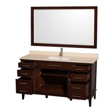 Load image into Gallery viewer, Wyndham Collection Vanity Wyndham Collection WCV161660SCDIVUNSM56 Hatton 60 Inch Single Bathroom Vanity in Dark Chestnut, Ivory Marble Countertop, Undermount Square Sink, and 56 Inch Mirror