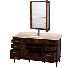 Load image into Gallery viewer, Wyndham Collection Vanity Wyndham Collection WCV161660SCDIVUNSMED Hatton 60 Inch Single Bathroom Vanity in Dark Chestnut, Ivory Marble Countertop, Undermount Square Sink, and Medicine Cabinet