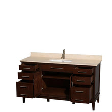 Load image into Gallery viewer, Wyndham Collection Vanity Wyndham Collection WCV161660SCDIVUNSMXX Hatton 60 Inch Single Bathroom Vanity in Dark Chestnut, Ivory Marble Countertop, Undermount Square Sink, and No Mirror