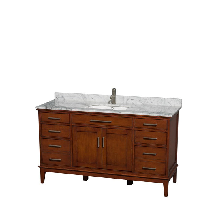 Wyndham Collection Vanity Wyndham Collection WCV161660SCLCMUNSMXX Hatton 60 Inch Single Bathroom Vanity in Light Chestnut, White Carrara Marble Countertop, Undermount Square Sink, and No Mirror