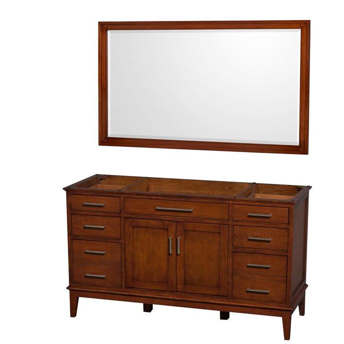 Wyndham Collection Vanity Wyndham Collection WCV161660SCLCXSXXM56 Hatton 60 Inch Single Bathroom Vanity in Light Chestnut, No Countertop, No Sink, and 56 Inch Mirror