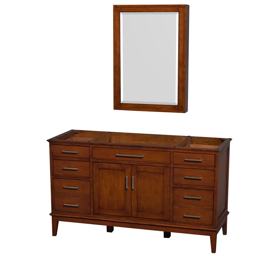 Wyndham Collection Vanity Wyndham Collection WCV161660SCLCXSXXMED Hatton 60 Inch Single Bathroom Vanity in Light Chestnut, No Countertop, No Sink, and Medicine Cabinet