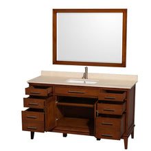 Load image into Gallery viewer, Wyndham Collection Vanity Wyndham Collection WCV161660SCLIVUNSM44 Hatton 60 Inch Single Bathroom Vanity in Light Chestnut, Ivory Marble Countertop, Undermount Square Sink, and 44 Inch Mirror