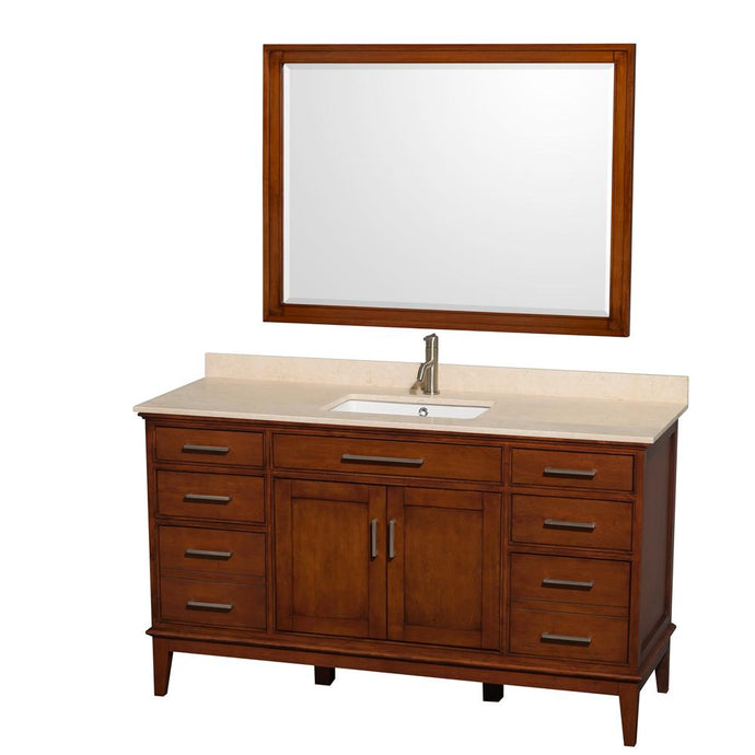 Wyndham Collection Vanity Wyndham Collection WCV161660SCLIVUNSM44 Hatton 60 Inch Single Bathroom Vanity in Light Chestnut, Ivory Marble Countertop, Undermount Square Sink, and 44 Inch Mirror
