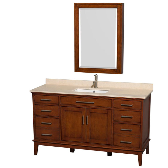 Wyndham Collection Vanity Wyndham Collection WCV161660SCLIVUNSMED Hatton 60 Inch Single Bathroom Vanity in Light Chestnut, Ivory Marble Countertop, Undermount Square Sink, and Medicine Cabinet