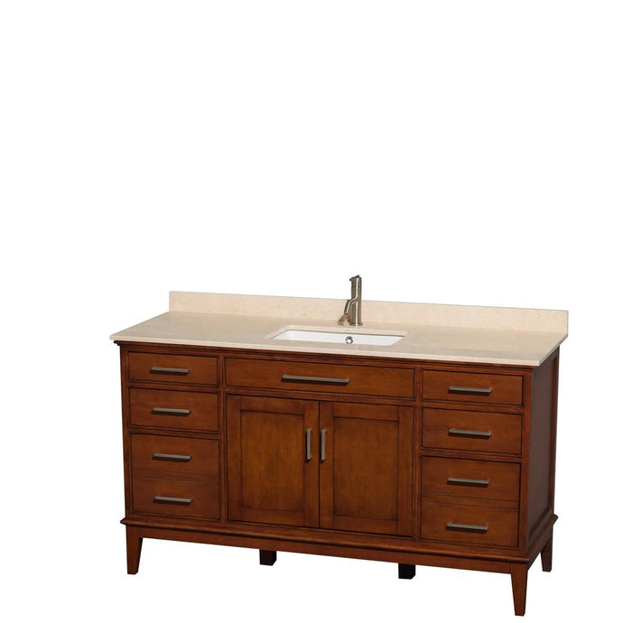 Wyndham Collection Vanity Wyndham Collection WCV161660SCLIVUNSMXX Hatton 60 Inch Single Bathroom Vanity in Light Chestnut, Ivory Marble Countertop, Undermount Square Sink, and No Mirror