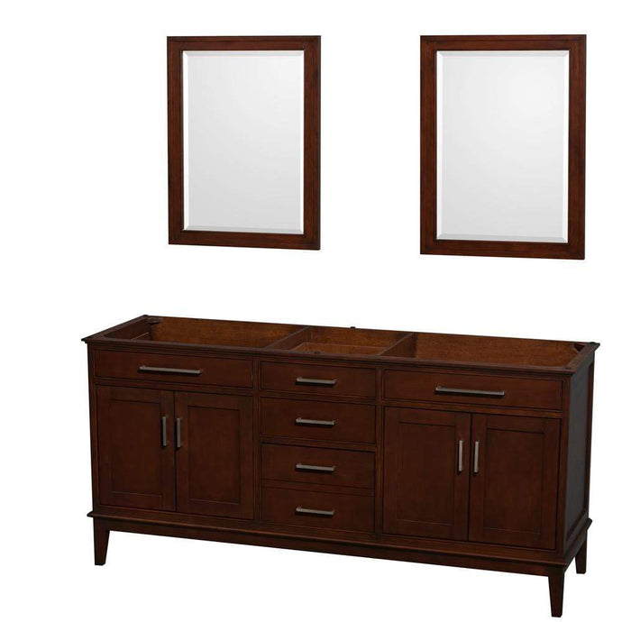 Wyndham Collection Vanity Wyndham Collection WCV161672DCDCXSXXM24 Hatton 72 Inch Double Bathroom Vanity in Dark Chestnut, No Countertop, No Sinks, and 24 Inch Mirrors