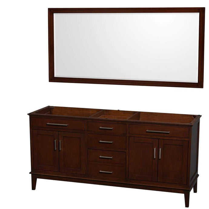 Wyndham Collection Vanity Wyndham Collection WCV161672DCDCXSXXM70 Hatton 72 Inch Double Bathroom Vanity in Dark Chestnut, No Countertop, No Sinks, and 70 Inch Mirror