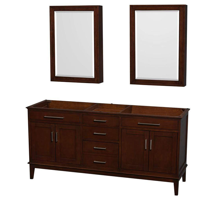 Wyndham Collection Vanity Wyndham Collection WCV161672DCDCXSXXMED Hatton 72 Inch Double Bathroom Vanity in Dark Chestnut, No Countertop, No Sinks, and Medicine Cabinets