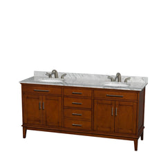 Load image into Gallery viewer, Wyndham Collection Vanity Wyndham Collection WCV161672DCLCMUNRMXX Hatton 72 Inch Double Bathroom Vanity in Light Chestnut, White Carrara Marble Countertop, Undermount Oval Sinks, and No Mirror