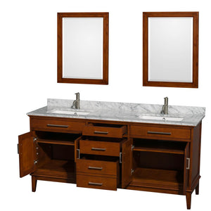 Wyndham Collection Vanity Wyndham Collection WCV161672DCLCMUNSM24 Hatton 72 Inch Double Bathroom Vanity in Light Chestnut, White Carrara Marble Countertop, Undermount Square Sinks, and 24 Inch Mirrors