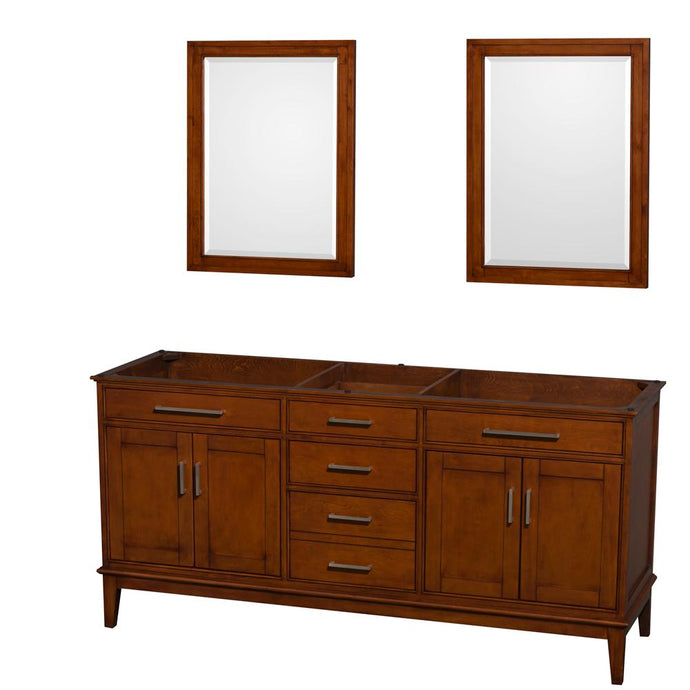 Wyndham Collection Vanity Wyndham Collection WCV161672DCLCXSXXM24 Hatton 72 Inch Double Bathroom Vanity in Light Chestnut, No Countertop, No Sinks, and 24 Inch Mirrors