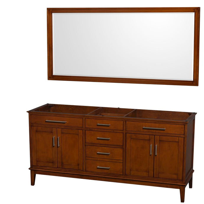 Wyndham Collection Vanity Wyndham Collection WCV161672DCLCXSXXM70 Hatton 72 Inch Double Bathroom Vanity in Light Chestnut, No Countertop, No Sinks, and 70 Inch Mirror