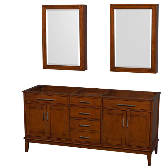 Wyndham Collection Vanity Wyndham Collection WCV161672DCLCXSXXMED Hatton 72 Inch Double Bathroom Vanity in Light Chestnut, No Countertop, No Sinks, and Medicine Cabinets