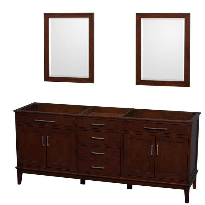 Wyndham Collection Vanity Wyndham Collection WCV161680DCDCXSXXM24 Hatton 80 Inch Double Bathroom Vanity in Dark Chestnut, No Countertop, No Sinks, and 24 Inch Mirrors