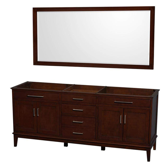 Wyndham Collection Vanity Wyndham Collection WCV161680DCDCXSXXM70 Hatton 80 Inch Double Bathroom Vanity in Dark Chestnut, No Countertop, No Sinks, and 70 Inch Mirror
