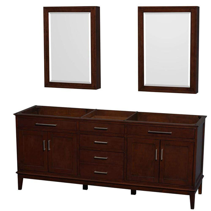 Wyndham Collection Vanity Wyndham Collection WCV161680DCDCXSXXMED Hatton 80 Inch Double Bathroom Vanity in Dark Chestnut, No Countertop, No Sinks, and Medicine Cabinets