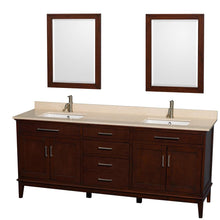 Load image into Gallery viewer, Wyndham Collection Vanity Wyndham Collection WCV161680DCDIVUNSM24 Hatton 80 Inch Double Bathroom Vanity in Dark Chestnut, Ivory Marble Countertop, Undermount Square Sinks, and 24 Inch Mirrors