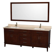 Load image into Gallery viewer, Wyndham Collection Vanity Wyndham Collection WCV161680DCDIVUNSM70 Hatton 80 Inch Double Bathroom Vanity in Dark Chestnut, Ivory Marble Countertop, Undermount Square Sinks, and 70 Inch Mirror
