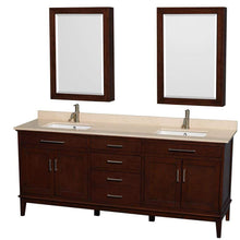 Load image into Gallery viewer, Wyndham Collection Vanity Wyndham Collection WCV161680DCDIVUNSMED Hatton 80 Inch Double Bathroom Vanity in Dark Chestnut, Ivory Marble Countertop, Undermount Square Sinks, and Medicine Cabinets