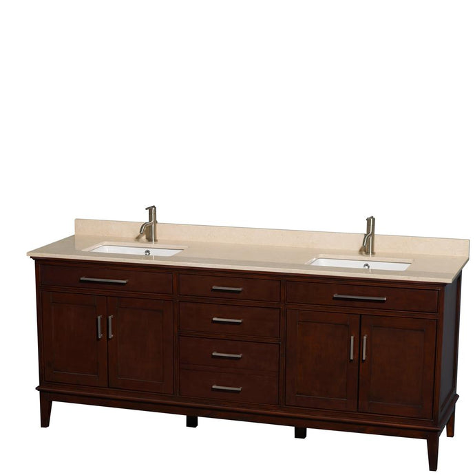 Wyndham Collection Vanity Wyndham Collection WCV161680DCDIVUNSMXX Hatton 80 Inch Double Bathroom Vanity in Dark Chestnut, Ivory Marble Countertop, Undermount Square Sinks, and No Mirror