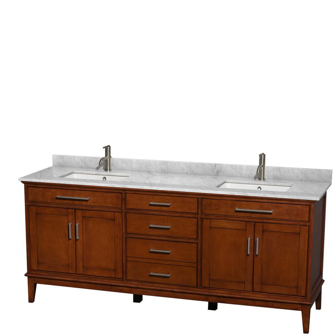 Wyndham Collection Vanity Wyndham Collection WCV161680DCLCMUNSMXX Hatton 80 Inch Double Bathroom Vanity in Light Chestnut, White Carrara Marble Countertop, Undermount Square Sinks, and No Mirror