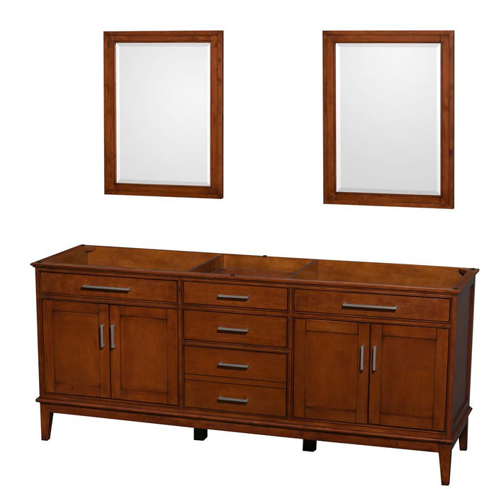 Wyndham Collection Vanity Wyndham Collection WCV161680DCLCXSXXM24 Hatton 80 Inch Double Bathroom Vanity in Light Chestnut, No Countertop, No Sinks, and 24 Inch Mirrors