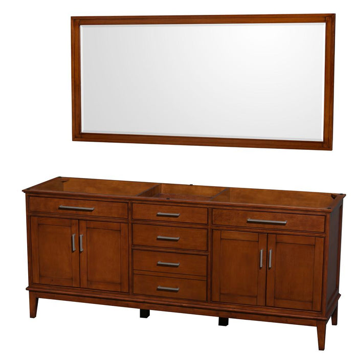 Wyndham Collection Vanity Wyndham Collection WCV161680DCLCXSXXM70 Hatton 80 Inch Double Bathroom Vanity in Light Chestnut, No Countertop, No Sinks, and 70 Inch Mirror