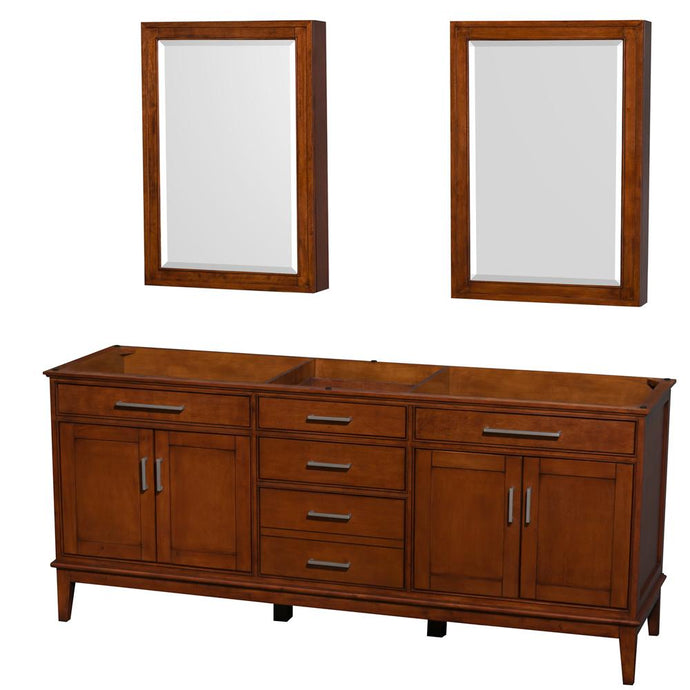Wyndham Collection Vanity Wyndham Collection WCV161680DCLCXSXXMED Hatton 80 Inch Double Bathroom Vanity in Light Chestnut, No Countertop, No Sinks, and Medicine Cabinets