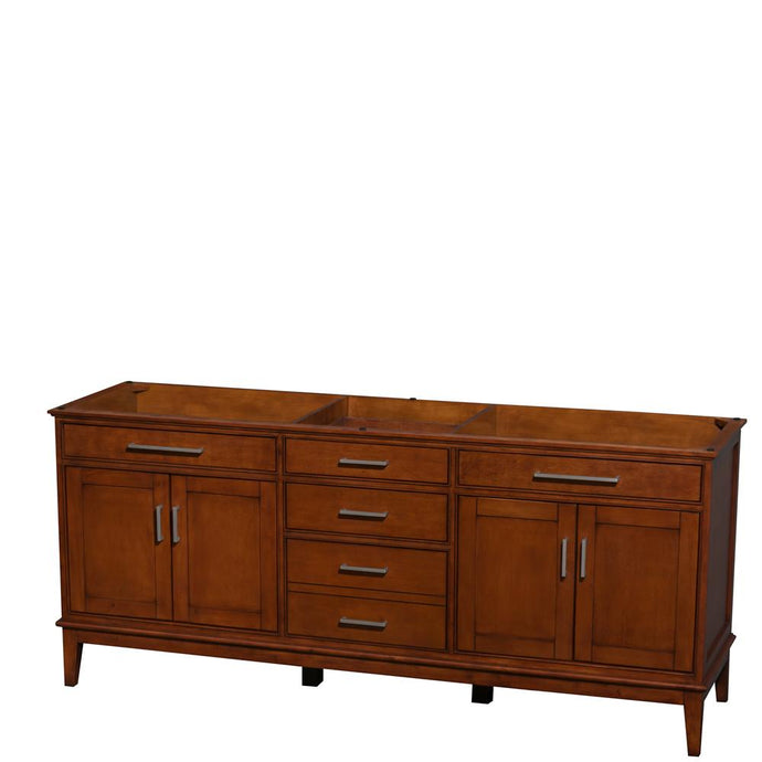 Wyndham Collection Vanity Wyndham Collection WCV161680DCLCXSXXMXX Hatton 80 Inch Double Bathroom Vanity in Light Chestnut, No Countertop, No Sinks, and No Mirror