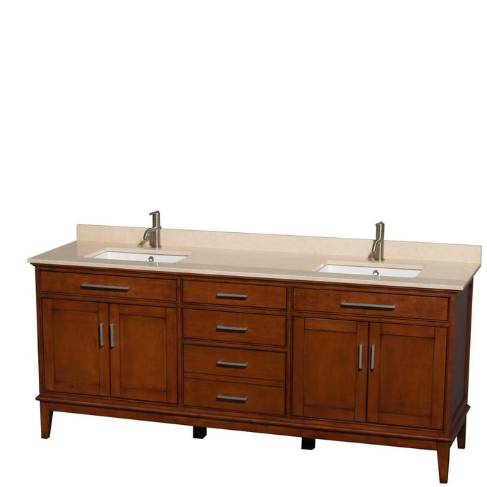 Wyndham Collection Vanity Wyndham Collection WCV161680DCLIVUNSMXX Hatton 80 Inch Double Bathroom Vanity in Light Chestnut, Ivory Marble Countertop, Undermount Square Sinks, and No Mirror