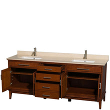 Load image into Gallery viewer, Wyndham Collection Vanity Wyndham Collection WCV161680DCLIVUNSMXX Hatton 80 Inch Double Bathroom Vanity in Light Chestnut, Ivory Marble Countertop, Undermount Square Sinks, and No Mirror