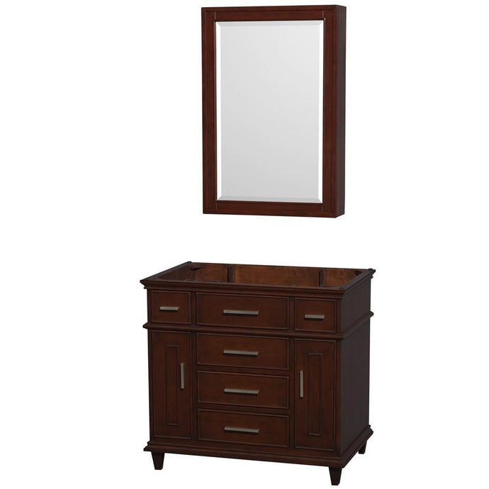 Wyndham Collection Vanity Wyndham Collection WCV171736SCDCXSXXMED Berkeley 36 Inch Single Bathroom Vanity in Dark Chestnut, No Countertop, No Sink, 24 Inch Medicine Cabinet