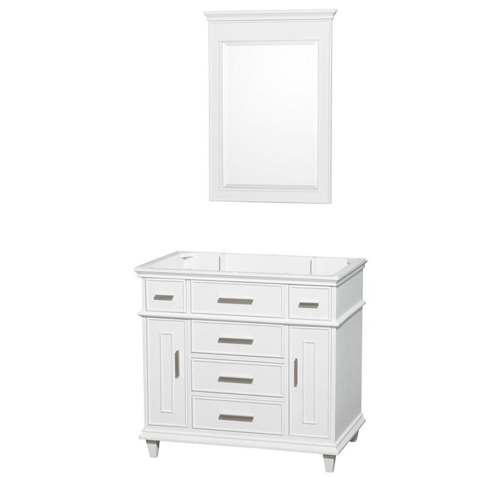 Wyndham Collection Vanity Wyndham Collection WCV171736SWHCXSXXM24 Berkeley 36 Inch Single Bathroom Vanity in White with No Countertop and No Sink and 24 Inch Mirror