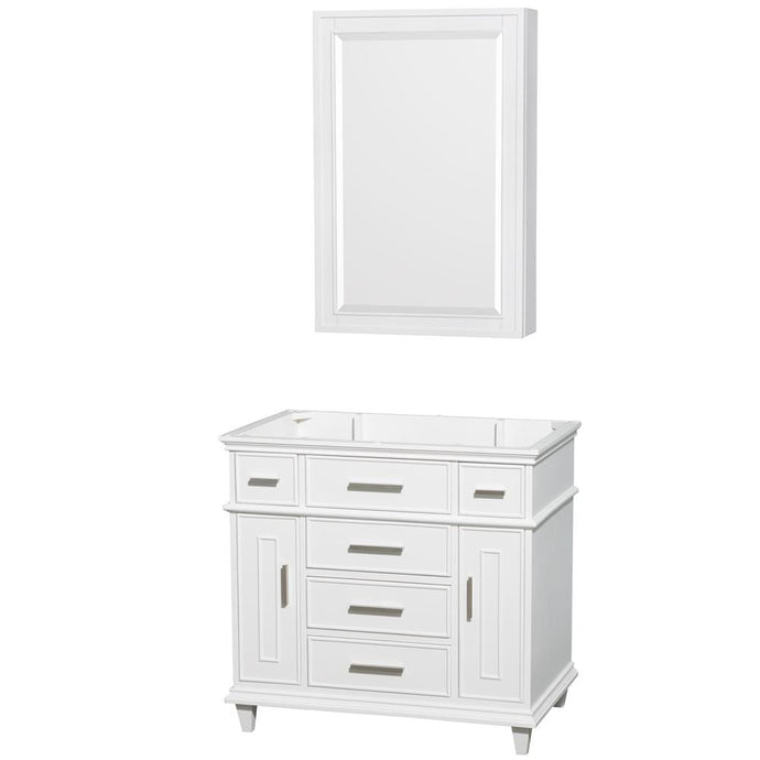 Wyndham Collection Vanity Wyndham Collection WCV171736SWHCXSXXMED Berkeley 36 Inch Single Bathroom Vanity in White, No Countertop, No Sink, 24 Inch Medicine Cabinet
