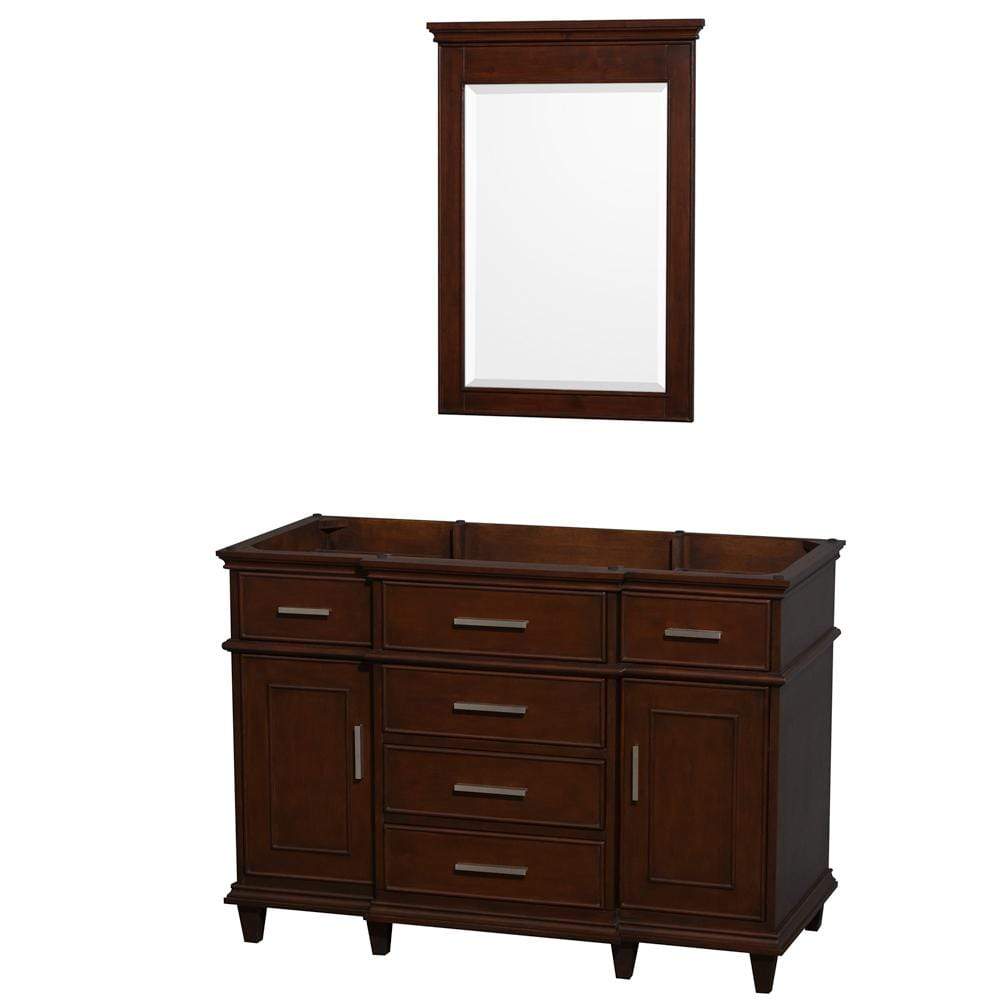 Wyndham Collection Vanity Wyndham Collection WCV171748SCDCXSXXM24 Berkeley 48 Inch Single Bathroom Vanity in Dark Chestnut with No Countertop and No Sink and 24 Inch Mirror