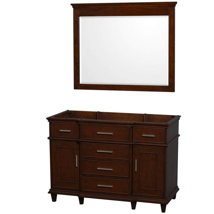 Wyndham Collection Vanity Wyndham Collection WCV171748SCDCXSXXM44 Berkeley 48 Inch Single Bathroom Vanity in Dark Chestnut with No Countertop and No Sink and 44 Inch Mirror