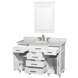 Wyndham Collection Vanity Wyndham Collection WCV171748SWHCMUNRM24 Berkeley 48 Inch Single Bathroom Vanity in White with White Carrara Marble Top with White Undermount Oval Sink and 24 Inch Mirror