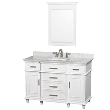 Load image into Gallery viewer, Wyndham Collection Vanity Wyndham Collection WCV171748SWHCMUNRM24 Berkeley 48 Inch Single Bathroom Vanity in White with White Carrara Marble Top with White Undermount Oval Sink and 24 Inch Mirror