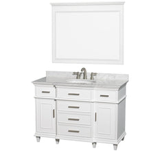 Load image into Gallery viewer, Wyndham Collection Vanity Wyndham Collection WCV171748SWHCMUNRM44 Berkeley 48 Inch Single Bathroom Vanity in White with White Carrara Marble Top with White Undermount Oval Sink and 44 Inch Mirror