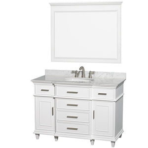 Wyndham Collection Vanity Wyndham Collection WCV171748SWHCMUNRM44 Berkeley 48 Inch Single Bathroom Vanity in White with White Carrara Marble Top with White Undermount Oval Sink and 44 Inch Mirror