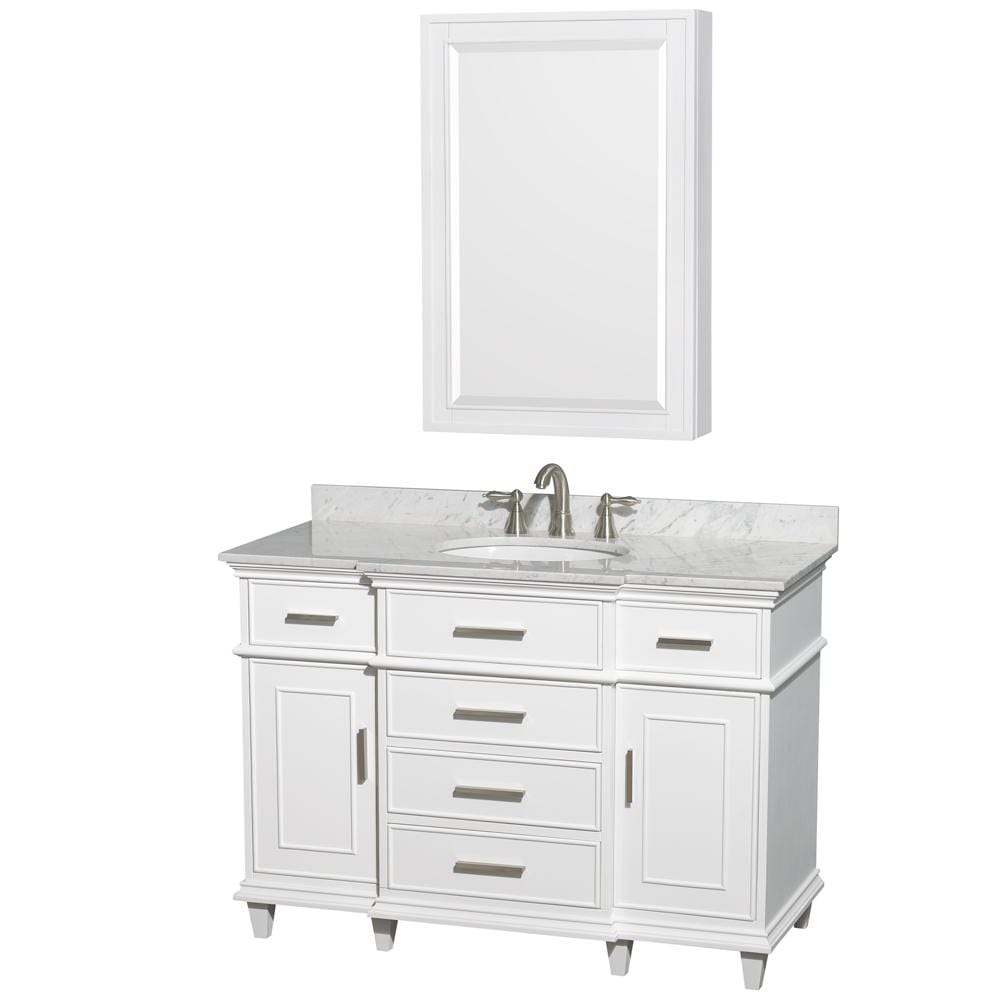 Wyndham Collection Vanity Wyndham Collection WCV171748SWHCMUNRMED Berkeley 48 Inch Single Bathroom Vanity in White, White Carrara Marble Countertop, Undermount Round Sink, 24 Inch Medicine Cabinet