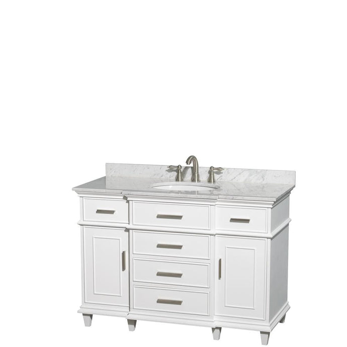 Wyndham Collection Vanity Wyndham Collection WCV171748SWHCMUNRMXX Berkeley 48 Inch Single Bathroom Vanity in White with White Carrara Marble Top with White Undermount Oval Sink and No Mirror