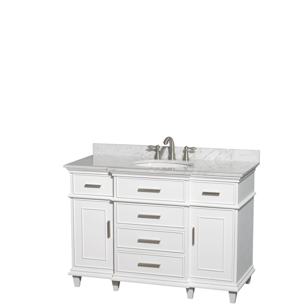 Wyndham Collection Vanity Wyndham Collection WCV171748SWHCMUNRMXX Berkeley 48 Inch Single Bathroom Vanity in White with White Carrara Marble Top with White Undermount Oval Sink and No Mirror