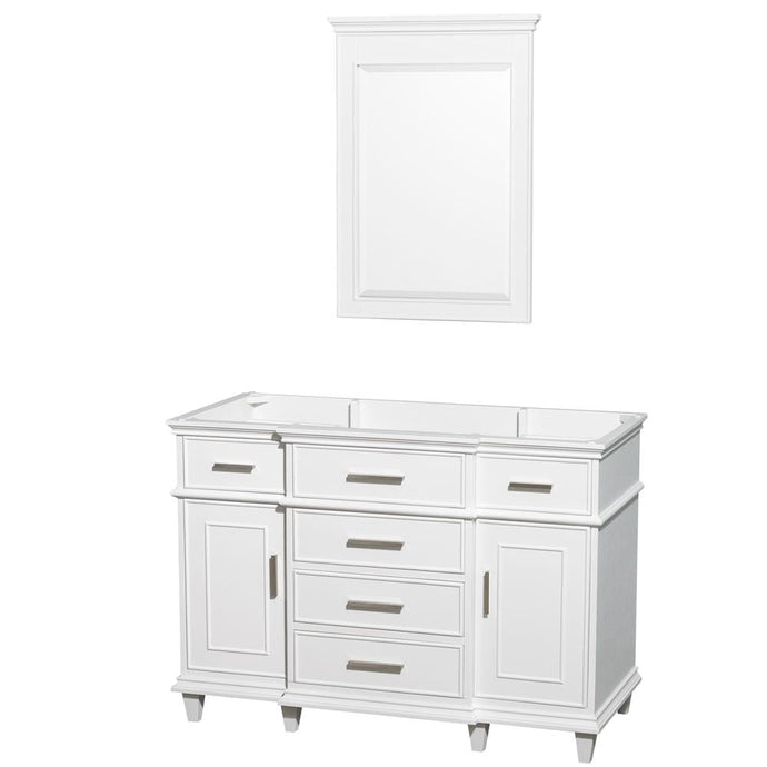 Wyndham Collection Vanity Wyndham Collection WCV171748SWHCXSXXM24 Berkeley 48 Inch Single Bathroom Vanity in White with No Countertop and No Sink and 24 Inch Mirror
